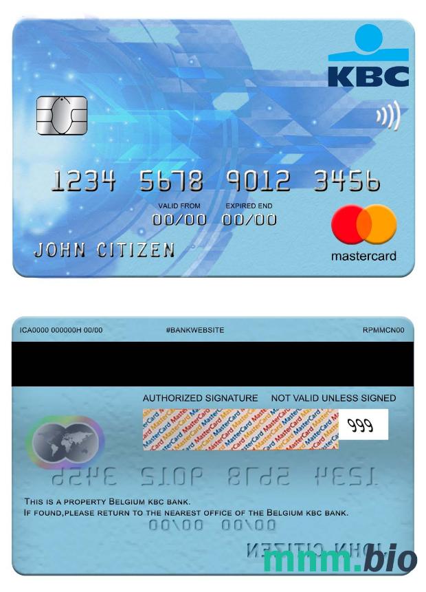 Belgium KBC bank przykład karty mastercard w formacie PSD